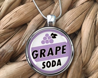 Grape Soda Bottle Cap UP Movie Glass Pendant Necklace