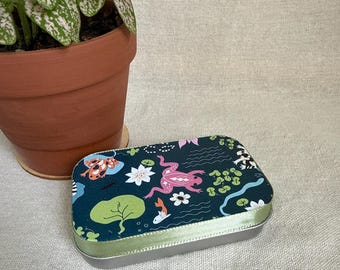 Koi Pond Frog Themed Storage Tin Wallet | Purse Organizer | Aesthetic | Travel Case | Trinket Altered Box | Gift Travel Make Up Note Tea Bag