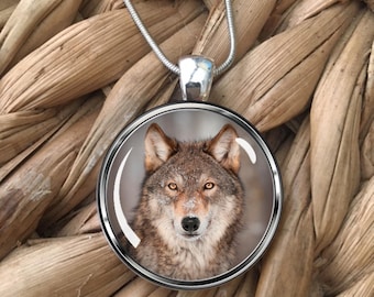 Wildlife Red Wolf Glass Pendant Silver Necklace