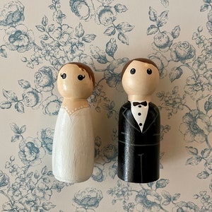 Bride and Groom Peg Doll Set Wedding Cake Topper Pretend Play Bridal ...