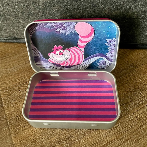 Cheshire Cat Alice in Wonderland Tin Wallet | Purse Organizer | Handmade | Travel Accessories | Teacher Mothers Day Gift Make Up Notes Tea