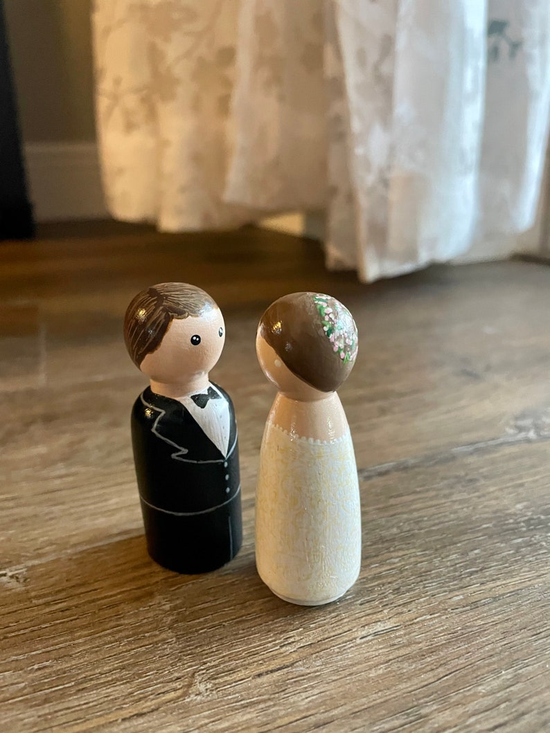 Bride and Groom Peg Doll Set Wedding Cake Topper CUSTOMIZABLE - Etsy