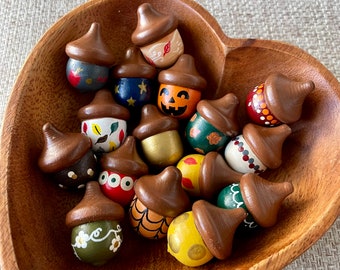 Painted Wooden Acorn Bowl Fillers Fall Autumn Colors Thanksgiving Halloween Decorations Accents Gift Cottagecore Cozy Natural Decor