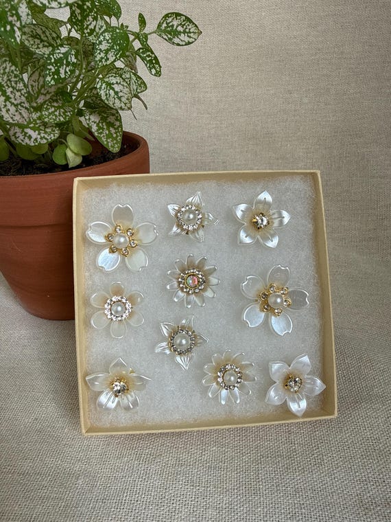 Pearl Rhinestone Push Pins Set of 10 | Decorative Thumbtacks