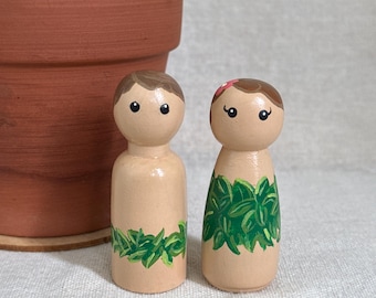 Adam and Eve Wooden Peg Doll Set of 2 Bible Character Wooden Toys Montessori Homeschool  Handmade Educational Classroom  Family Cake Toppers