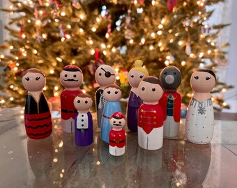 The Nutcracker Suite Character Set of 10 Peg People | Christmas Decorations | Pretend Play Set | Hand Painted | Heirloom Decor Figures Gift