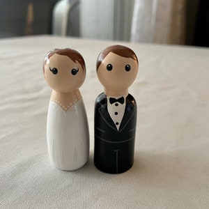 Bride and Groom Peg Doll Set Wedding Cake Topper Pretend Play Bridal ...