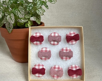 Bow and Gingham Pins Thumbtacks Set of 8 Pink Plaid Memo Bulletin Cork Board | Office Dorm Cubicle Classroom Decor Accessories Teacher Gift
