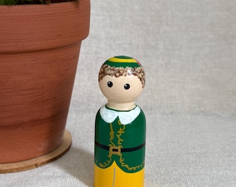 Buddy the Elf Christmas Peg Doll Decoration Toy Stocking Stuffer Gift Tiered Tray Holiday Decor