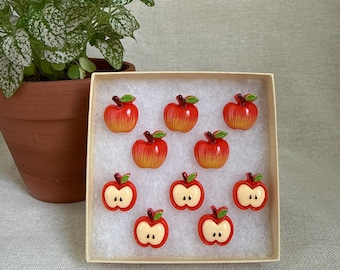 Red Apple Design Push Pins Set | Decorative Thumbtacks | Memo Cork Bulletin Board | Home Office Cubicle Dorm Farmhouse Decor | Teacher Gift
