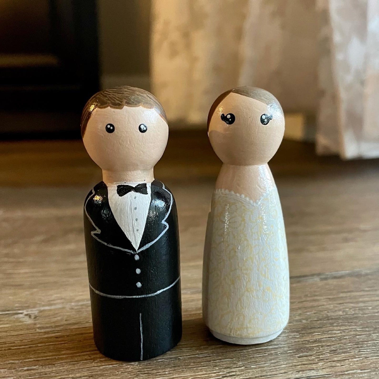 Bride and Groom Peg Doll Set Wedding Cake Topper Dollhouse | Etsy