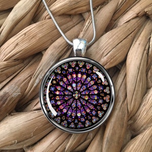 Notre Dame Cathedral Stained Glass Rose Window Pendant Necklace