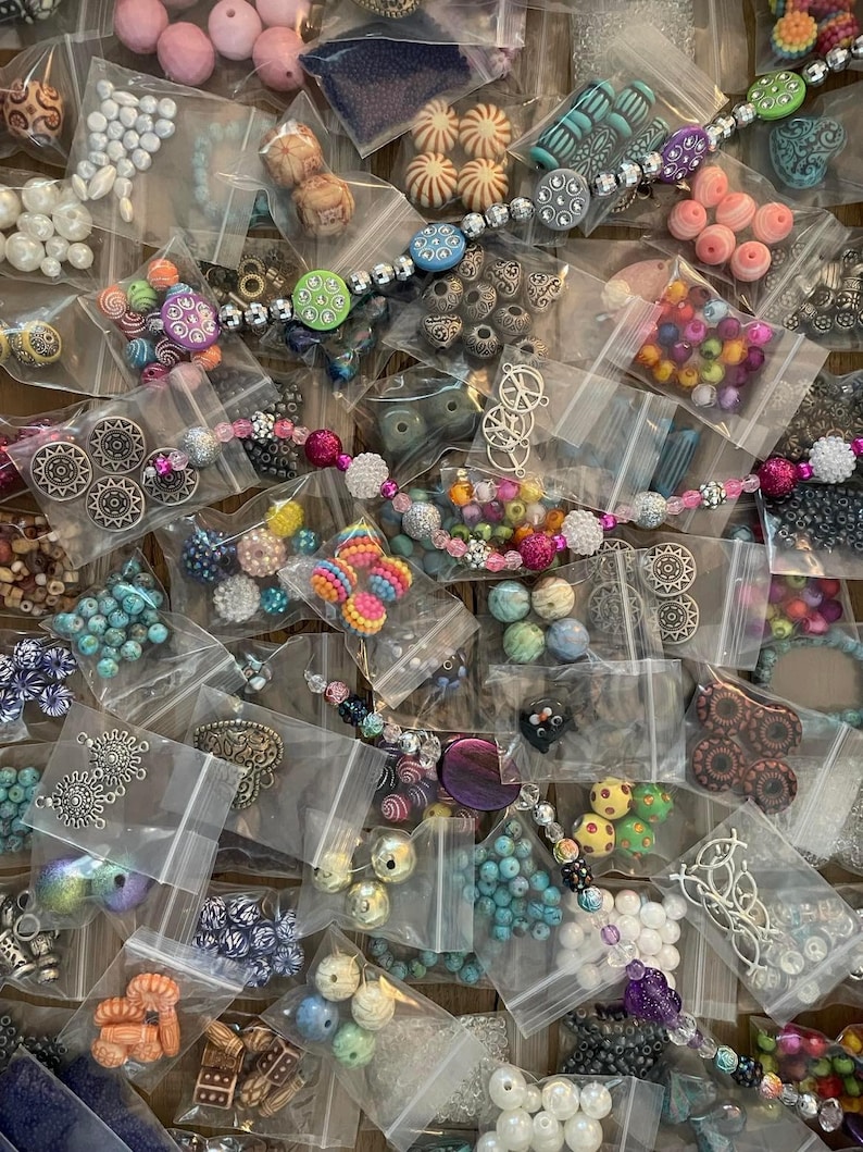 Grab Bag Loose Beads, Jewelry Making Supplies, 12, 20 or 35 Bags, Various Beads Charms, Mystery Lot, Craft Materials for Artists, Destash image 5