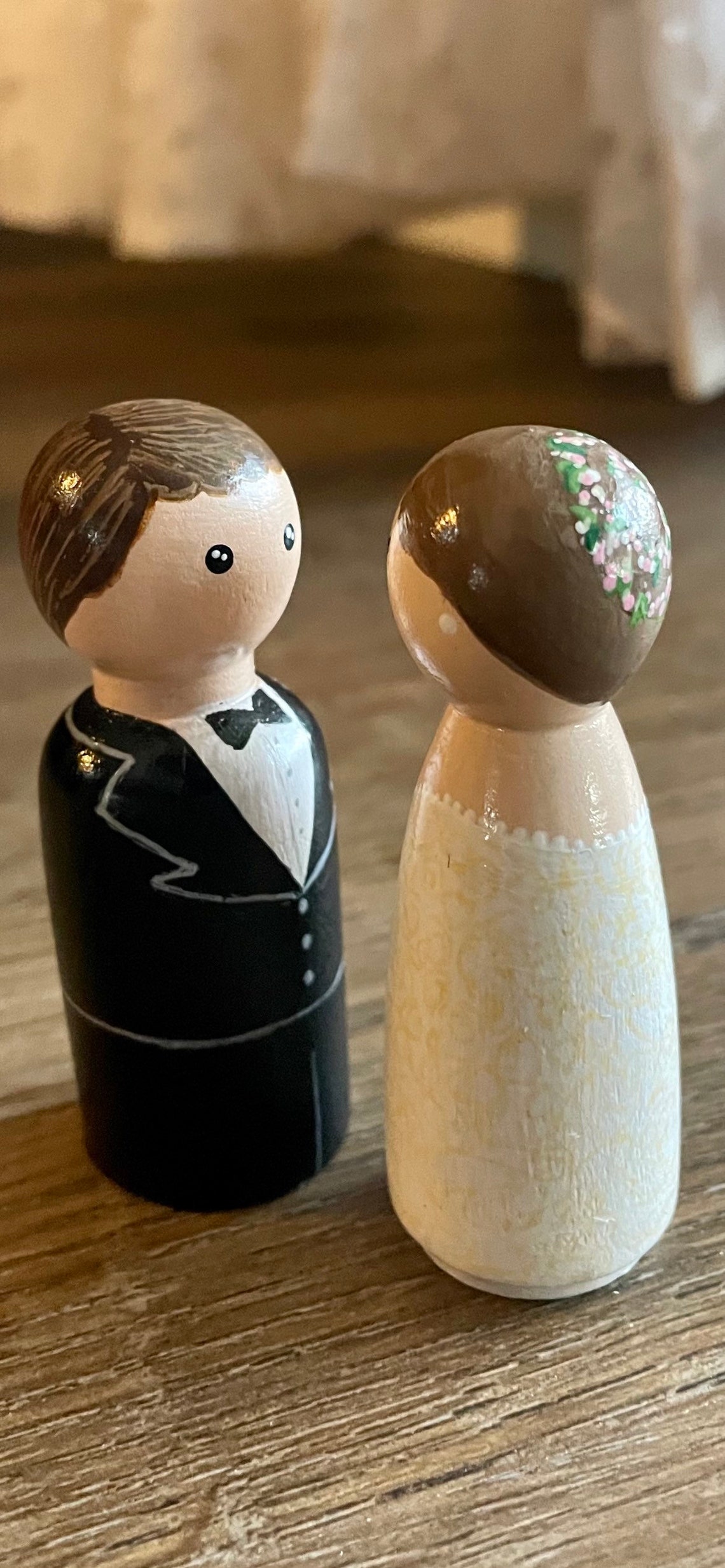 Bride and Groom Peg Doll Set Wedding Cake Topper Dollhouse | Etsy