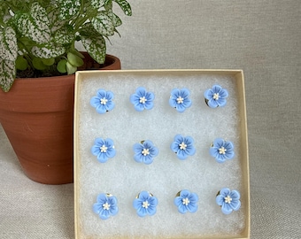 Blue Flower Forget Me Not Push Pins Set of 12 | Decorative Thumbtacks | Bulletin Board | Home Office | Cubicle | Dorm Decor | Teacher Gift