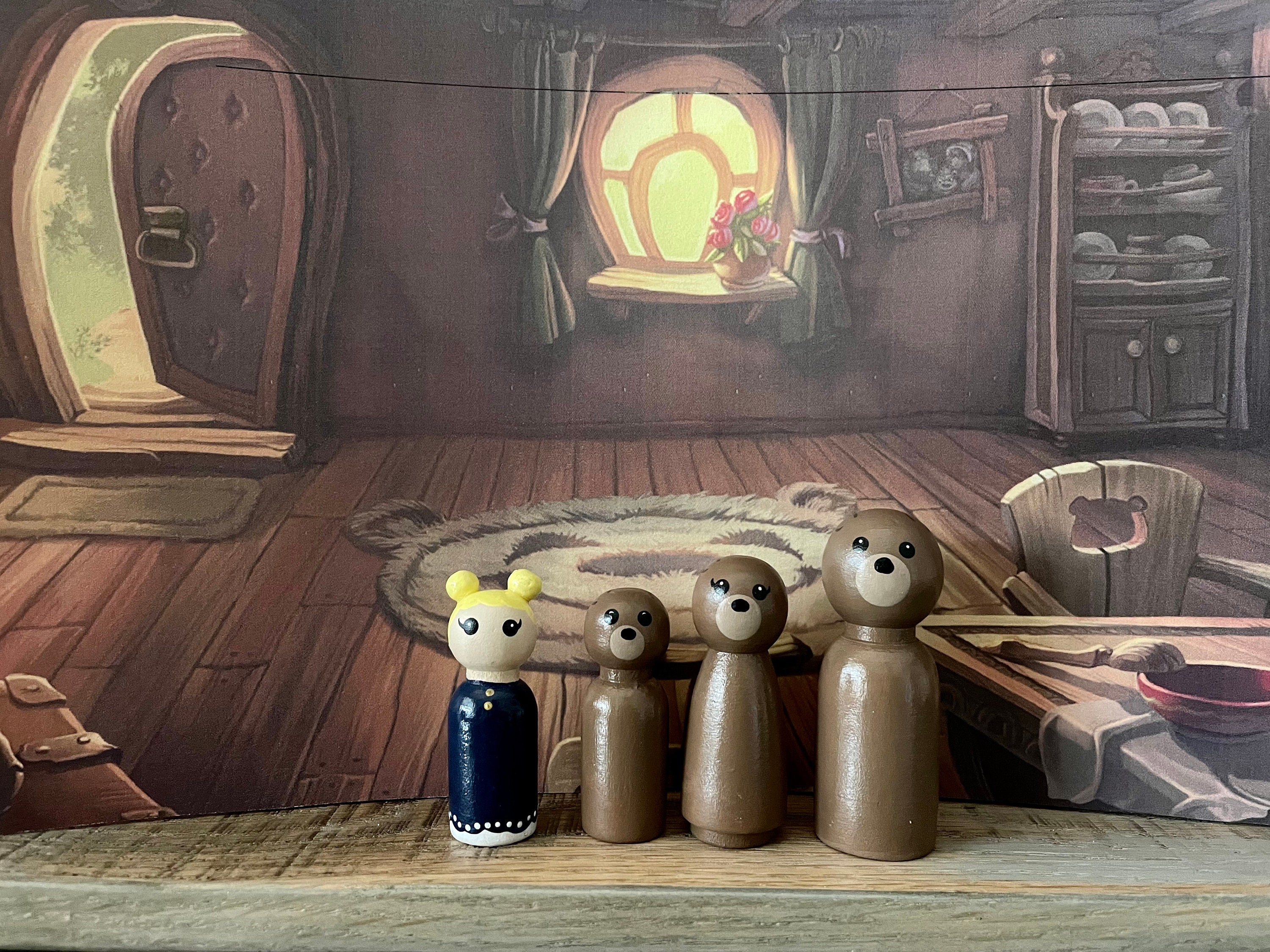 Goldilocks and the Three Bears Hand-painted Peg Doll Set * Story