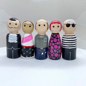 Iconic Artists Peg Dolls | Kahlo Pollock Warhol Kusama Dali | Art Miniatures | Individual or Set | Great Gift Idea Homeschool Education