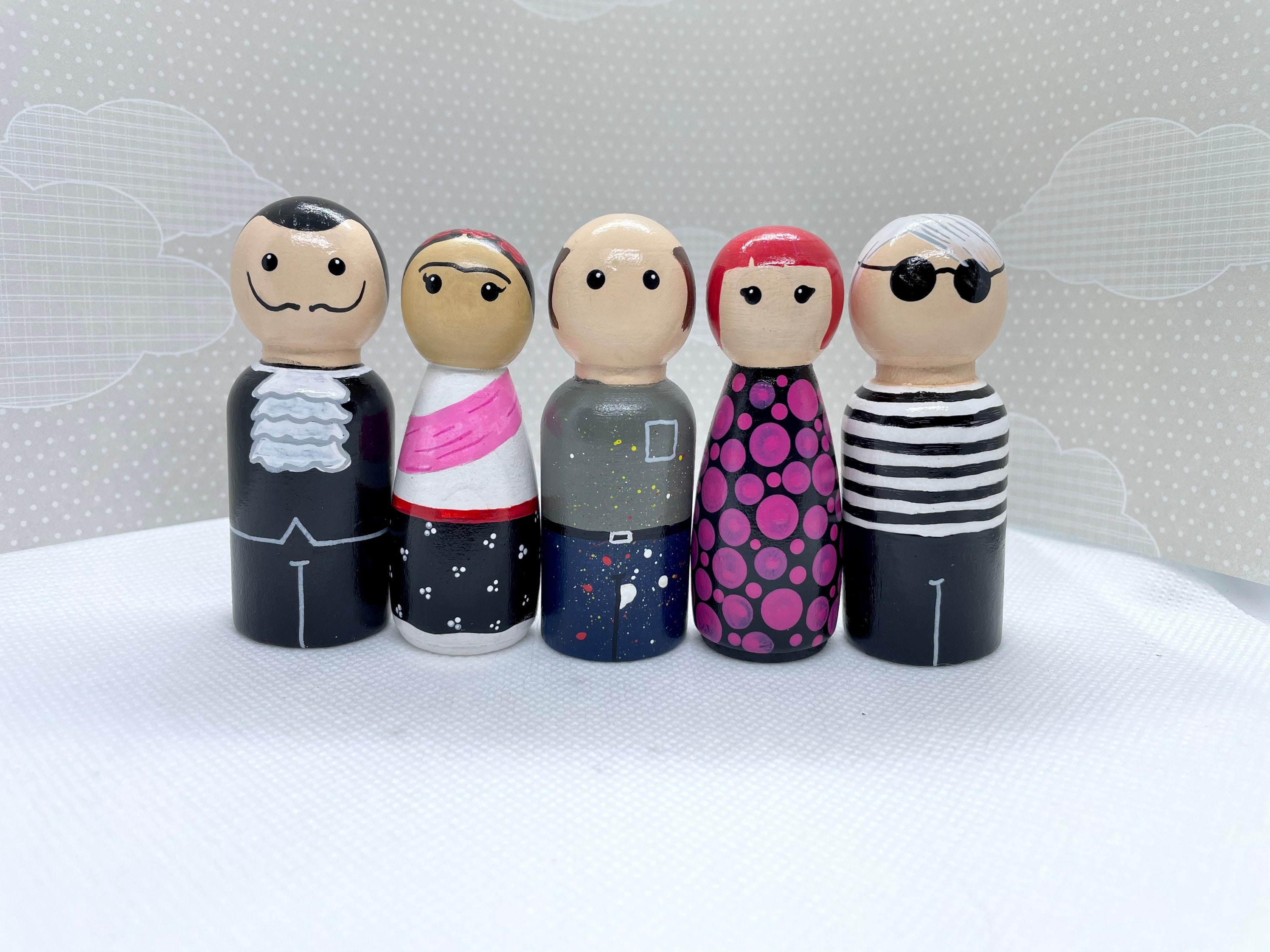 Iconic Artists Peg Dolls | Kahlo Pollock Warhol Kusama Dali | Art