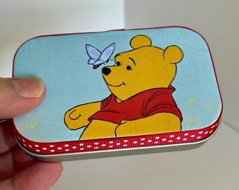 Winnie the Pooh Themed Storage Tin Wallet | Purse Organizer | Nostalgia | Travel Case | Trinket Box | Gift Sewing Make Up Note Tea Bags