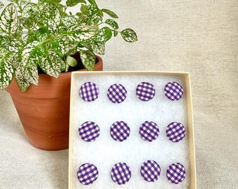 Purple Gingham Push Pins Set of 12 | Decorative Thumbtacks | Bulletin Memo Map Cork Board | Home Office | Cubicle | Dorm | Teacher Gift