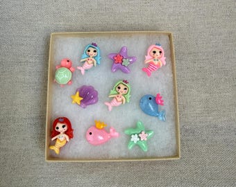 Mermaids and Friends Push Pins Set of 10 | Decorative Thumbtacks | Bulletin Board | Home Office | Cubicle | Dorm Decor | Teacher Gift