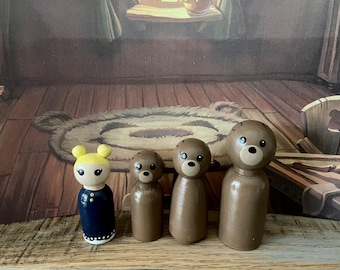 Goldilocks and the Three Bears Hand-painted Peg Doll Set * Story