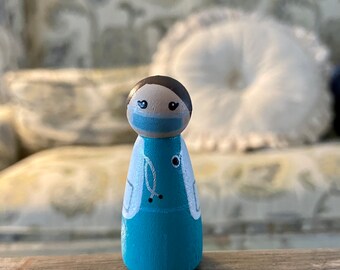 Doctor Peg Doll Ornament or Figure Surgeon Pediatrician