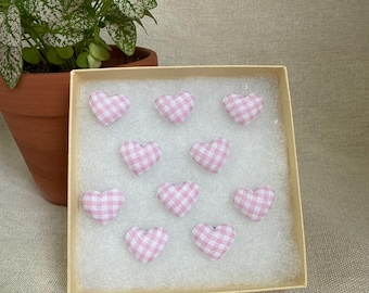 Pink Gingham Heart Push Pins Set of 10 Decorative Thumbtacks Bulletin Memo Board Home Office Cubicle Dorm Decor Teacher Gift Map