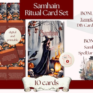 Set di carte rituali di Samhain! 10 carte con rituali, informazioni di base, ricetta per il barattolo degli incantesimi e modello di scatola fai da te per la conservazione, BOS, Wicca, Spiritualità