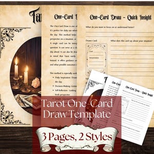 Tarot dagelijkse kaartsjabloon | Eén kaart trekken, pdf | Afdrukbaar tarotdagboek | Digitale tarotspread | Invulbaar werkblad