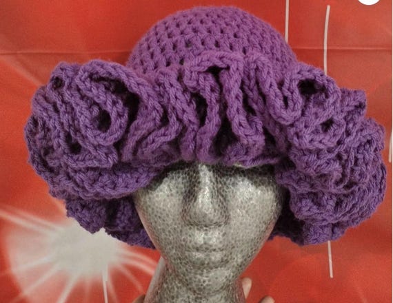 Crochet Ruffle Bucket Hat | Wavy Brim Hat | Cat Ear Beanie  display picture 2