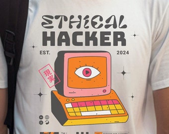 Camiseta de hacker ético, camiseta gráfica de ciberseguridad genial para hackers éticos y amantes de la tecnología, diseño de computadora retro único para profesionales de TI