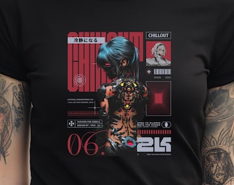 Cyberpunk T-Shirt Futuristic Graphic Tee, Anime Streetwear, Synthwave Fashion, Chillout Dystopian Tech Rebellion Top, Cybernetic Design