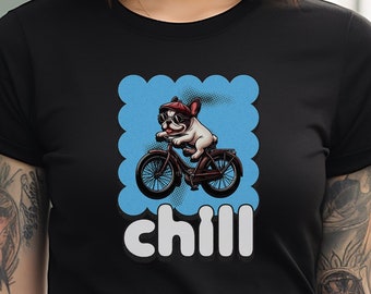 Chill Französische Bulldogge T-Shirt, Vintage Fahrrad Design, Hunde Liebhaber Shirt