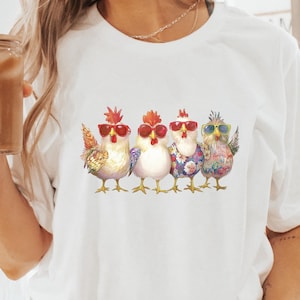 Chickens Graphic Tee | Funny Colorful Chicken T-Shirt | Whimsical Bird Top & Playful Animal Clothing