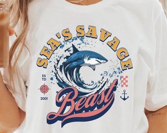 Sea's Savage Beast Shark Shirt | Bold Ocean Predator Graphic Tee | Nautical Marine Life Apparel | Gift for Shark Lovers