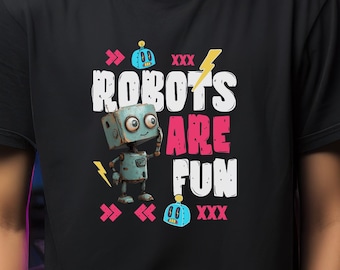 Robot leuk uniseks T-shirt, vintage stijl grafisch T-shirt, speels retro robot-T-shirt, grillige blauwe metalen robottop, shirt grappig robotliefhebber, geeky