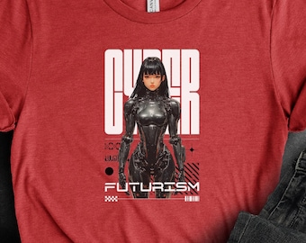 Cyberpunk Android Unisex Tee | Futuristic Sci-Fi Portrait Shirt & Reflective Black Armor in Cyberfuturism Style