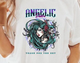 Angelic Desire Anime-Inspired T-Shirt | Futuristic Fantasy Art Tee for Dreamers