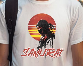 Koszulka z grafiką Samurai - japońska koszula z kapturem i motywem katany z czerwonym słońcem, koszulka unisex z fajnym plakatem Samurai