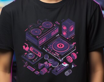 Retro Neon Music Equipment T-Shirt – DJ Lover Graphic Tee