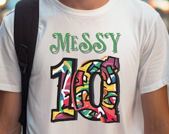 Messi Shirt | Messy 10 Fun and Colorful Tee for Kids and Teens | Unique Graphic Design | Perfect Gift , Football Soccer Supporter Shirt