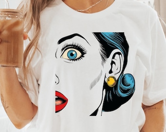 Retro Pop Art Face T-Shirt - Stylish Vintage Comic Design Tee - Unique Graphic Shirt - Perfect Gift for Art Lovers - Trendy and Chic Wear