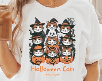 Halloween Cats T-Shirt - Cute Meow-lloween Cat Costume Shirt - Funny Halloween Cat Lovers Tee - Adorable Spooky Cat Apparel for Halloween