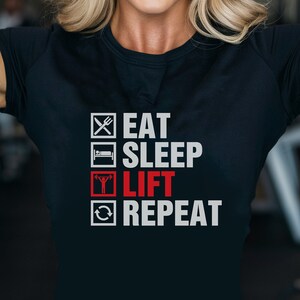 Fitness-Studio-Shirt, Fitnessstudio-T-Shirt, Eat Sleep Lift-Wiederholungs-T-Shirt für Frauen | Fitness Motivation Gym Bekleidung | Workout Gewichtheben T-Shirt | Geschenk, Geschenke