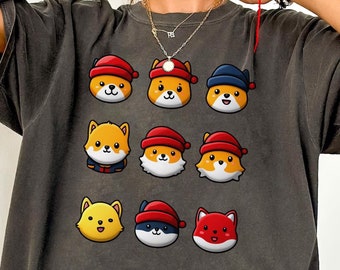 Niedliches Winter-Tiergesichter-Hemd - entzückendes Fuchs-, Hunde- und Katzendesign - Gemütliches Weihnachts-T-Shirt - Perfektes Weihnachtsgeschenk für Tierliebhaber