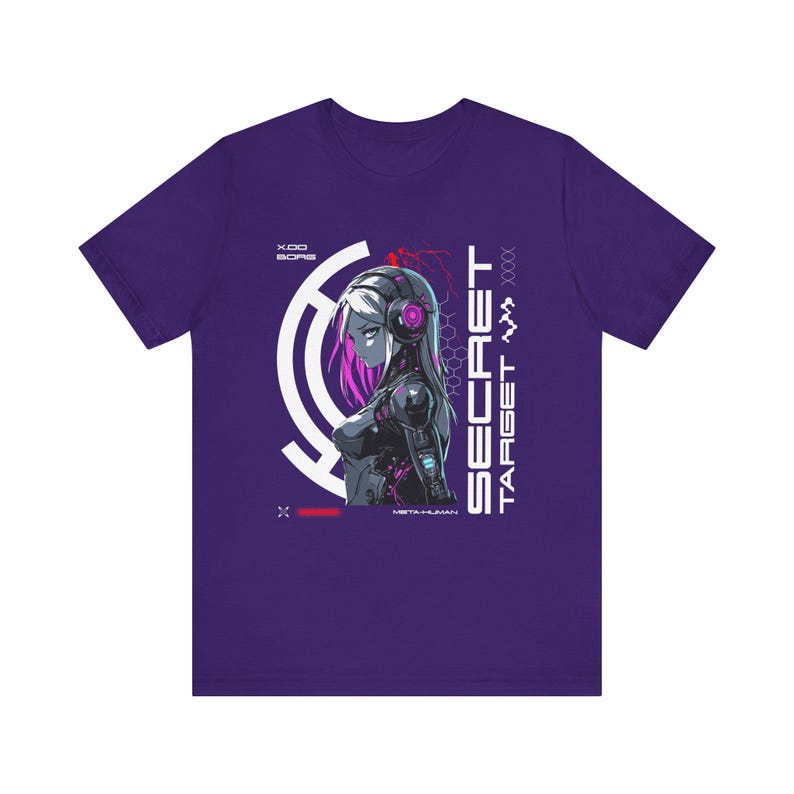Cybernetic Woman Futuristic Anime Tee, Neon Pink Blue, 4k Resolution, Hexagonal Pattern, Unisex Jersey Shirt, Gift for Anime Fans, Cyberpunk image 8