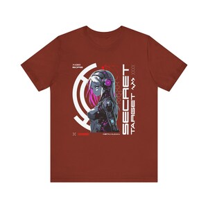 Cybernetic Woman Futuristic Anime Tee, Neon Pink Blue, 4k Resolution, Hexagonal Pattern, Unisex Jersey Shirt, Gift for Anime Fans, Cyberpunk image 6