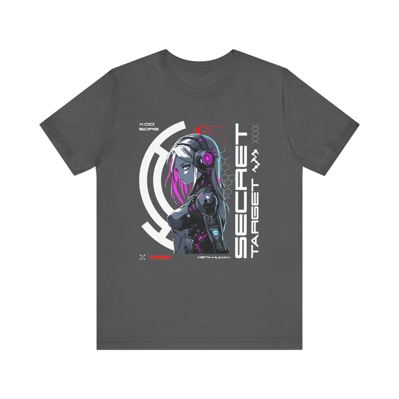 Cybernetic Woman Futuristic Anime Tee, Neon Pink Blue, 4k Resolution, Hexagonal Pattern, Unisex Jersey Shirt, Gift for Anime Fans, Cyberpunk image 9