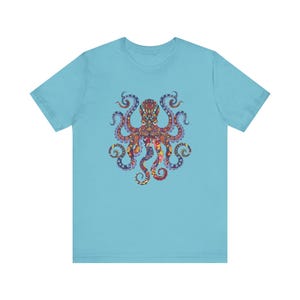 Octopus Floral Paisley Unisex Tee - Colorful Graphic Shirt in Vibrant Red, Blue, Yellow & Purple Symmetrical Design image 6